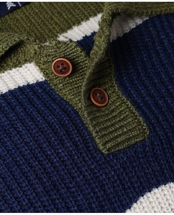 Pine Kids Knit Pullovers with Full Sleeves and Striped Design in Green