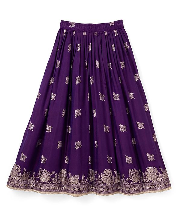 Pine Kids Woven Half Sleeves Lehenga Choli with Dupatta and Floral Damask Print in Pink