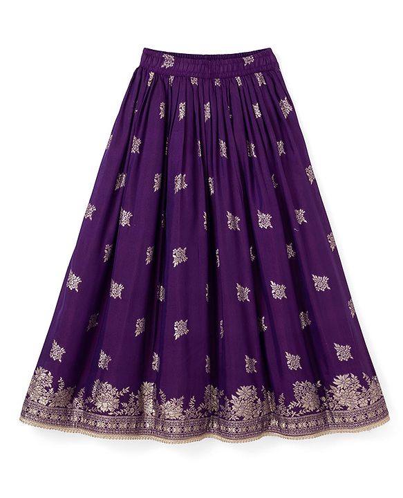 Pine Kids Woven Half Sleeves Lehenga Choli with Dupatta and Floral Damask Print in Pink