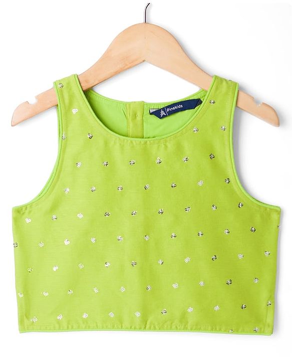 Pine Kids Woven Choli and Lehenga with Dupatta and Full Length and Foil Print in Light Green for 4-5 Years