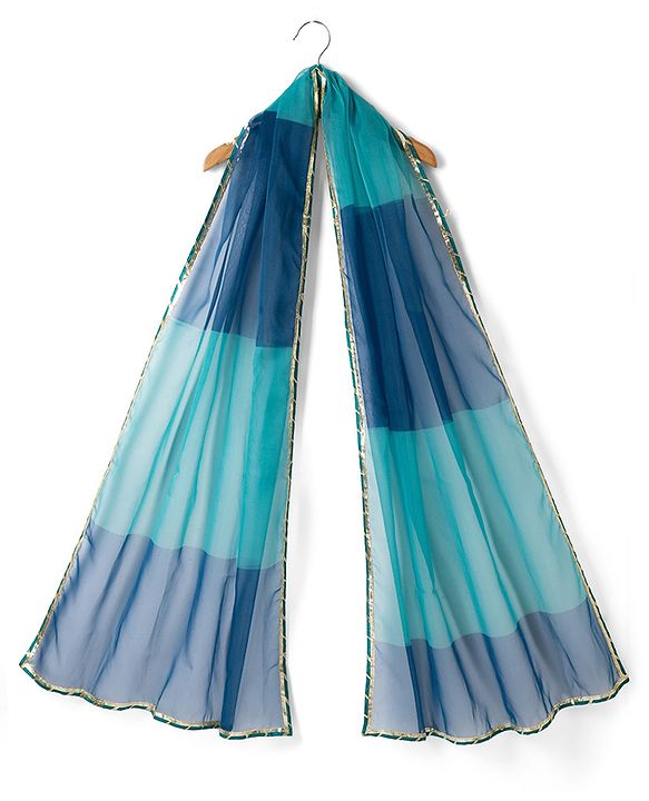 Pine Kids Woven Lehenga Choli with Dupatta Full Sleeves and Chevron Foil Print in Teal Blue