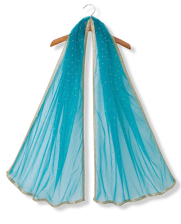 Pine Kids Woven Half Sleeves Choli and Lehenga with Dupatta and Floral Embroidery with Sequins - Sea Green