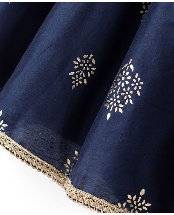 Pine Kids Woven Sleeveless Printed Choli & Lehenga Set With Jacket - Navy Blue