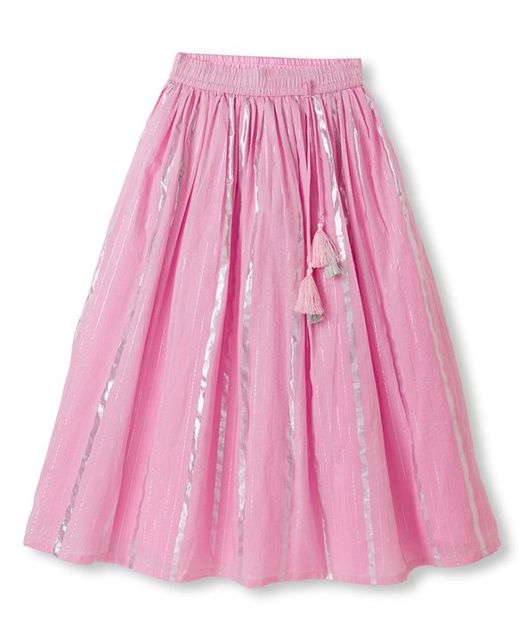 Pine Kids Woven Singlet Choli and Lehenga with Dupatta and Floral Embroidery with Sequins - Pink
