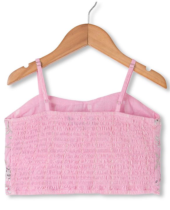 Pine Kids Woven Singlet Choli and Lehenga with Dupatta and Floral Embroidery with Sequins - Pink