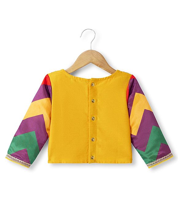 Pine Kids Woven Full Sleeves Choli and Lehenga with Dupatta and Floral Print and Sequins - Yellow