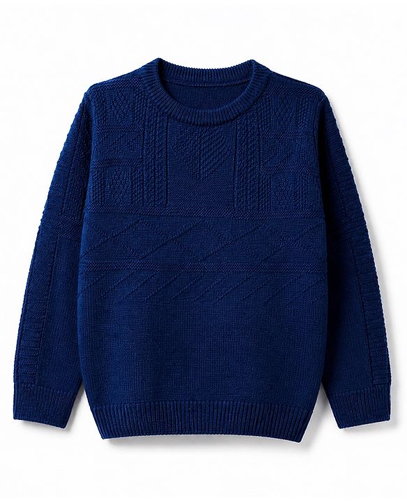 Pine Kids Knit Pullover with Full Sleeves and Cable Knit - Blue