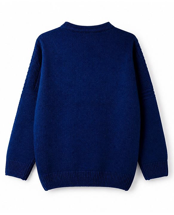 Pine Kids Knit Pullover with Full Sleeves and Cable Knit - Blue