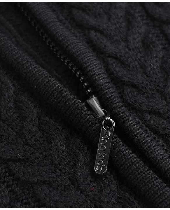 Pine Kids Knit Full Sleeves Front Open Sweater with Cable Knit Design - Black