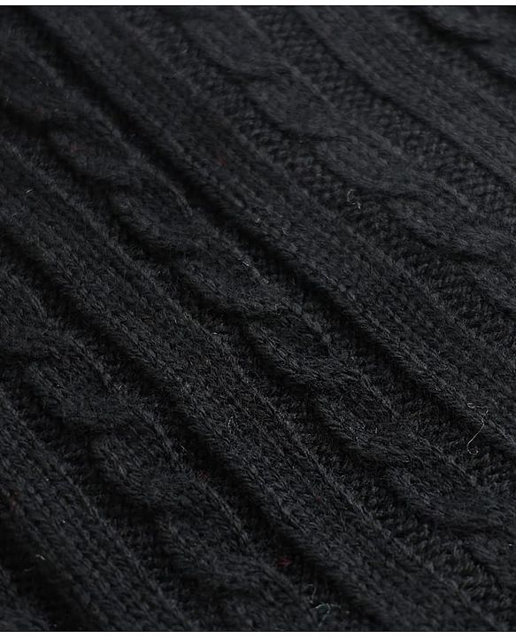 Pine Kids Knit Full Sleeves Front Open Sweater with Cable Knit Design - Black