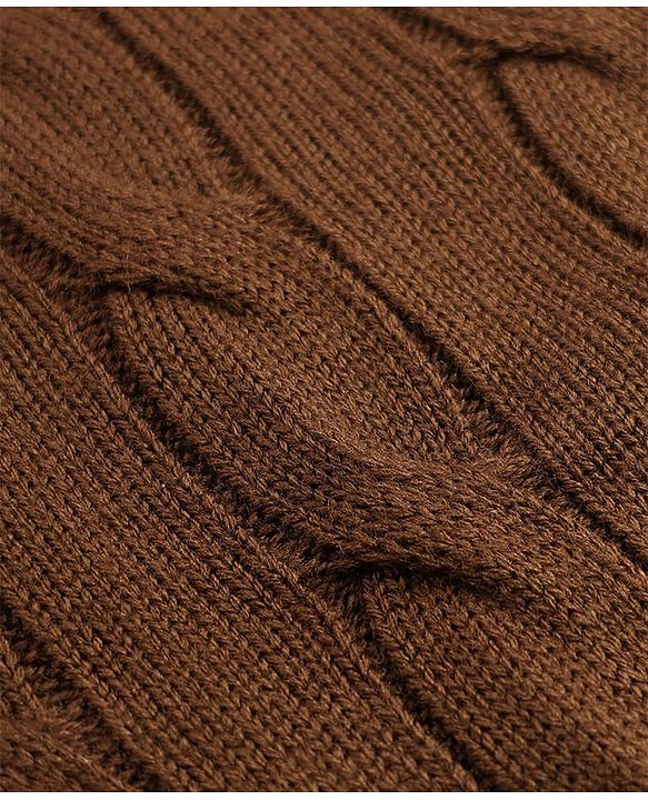 Pine Kids Knit Full Sleeves Front Open Sweater with Cable Knit Design - Brown