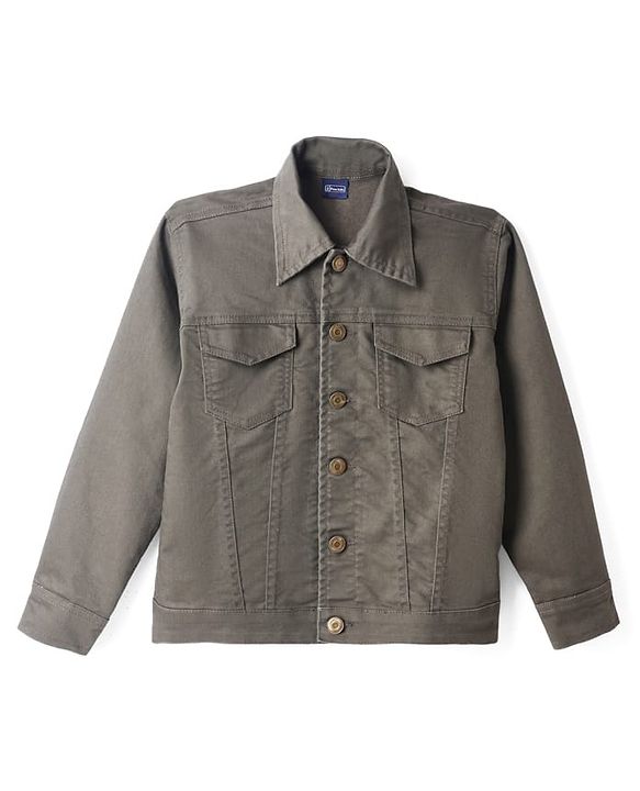 Pine Kids Cotton Woven Jacket with Full Sleeves in Olive Green