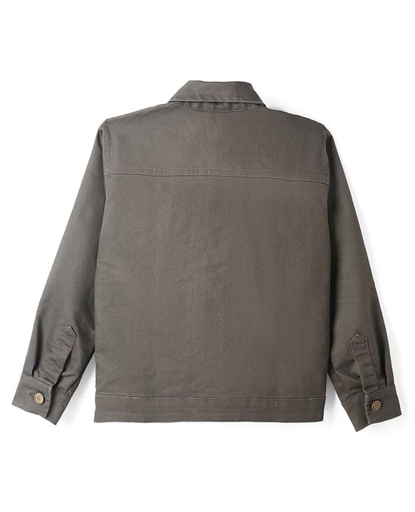Pine Kids Cotton Woven Jacket with Full Sleeves in Olive Green