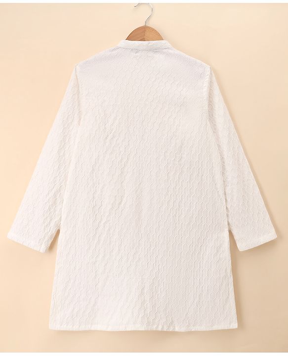 Pine Kids Woven Full Sleeves Embroidered Kurta & Pyjama Set - White