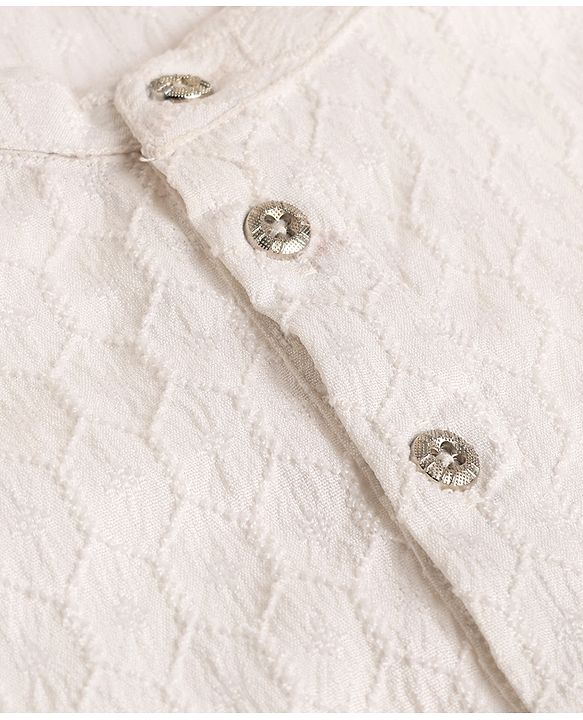Pine Kids Woven Full Sleeves Embroidered Kurta & Pyjama Set - White