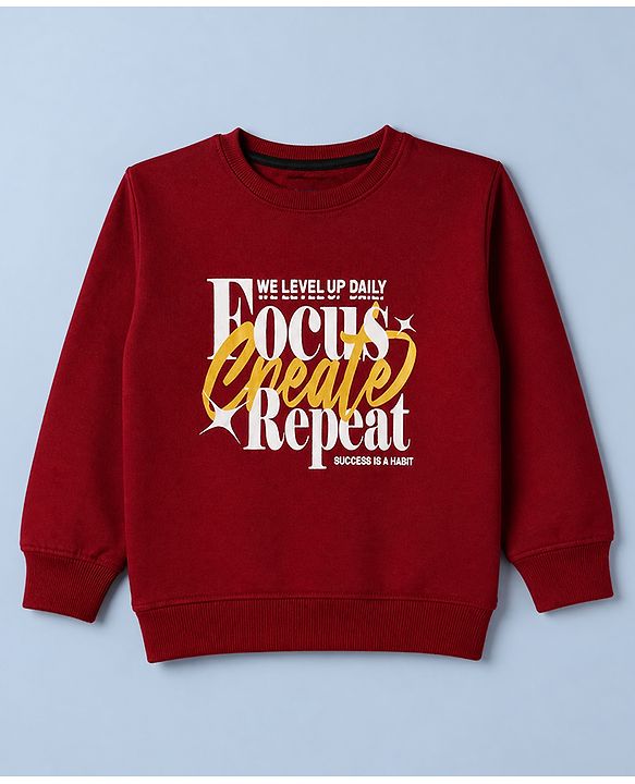 Pine Kids Cotton Mix Knit Sweatshirts with Full Sleeves and Text Print Pack of 3 - Maroon & White