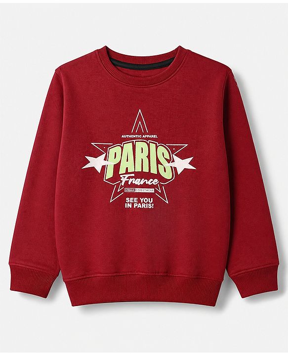 Pine Kids Cotton Mixes Knit Sweatshirts with Full Sleeves and Starborn Champs Paris Print Pack of 3 - Orange Red Black