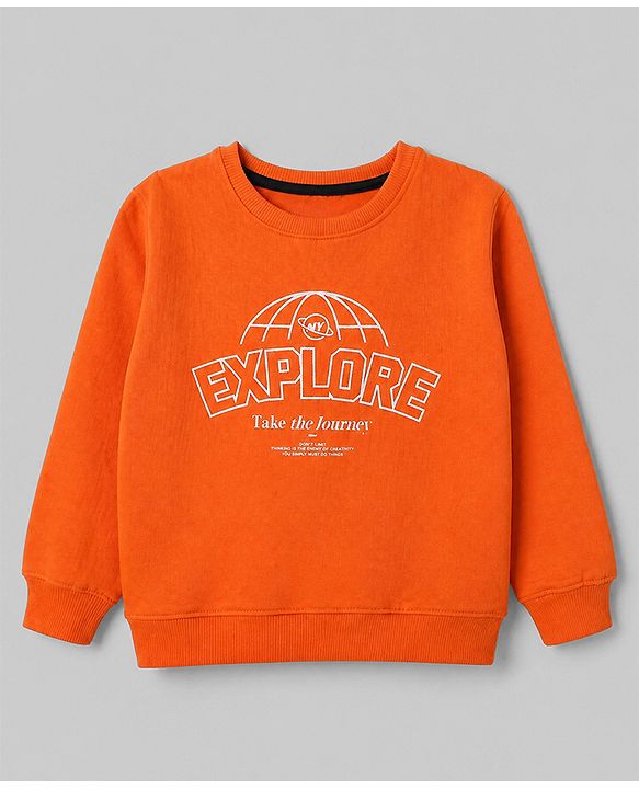 Pine Kids Cotton Mixes Knit Sweatshirts with Full Sleeves and Rivera Explore & Please Wait Print Pack of 3 - Navy Blue Orange White