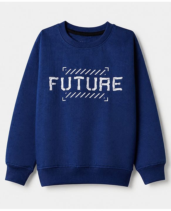 Pine Kids Cotton Mix Knit Sweatshirts with Full Sleeves and Text Print Pack of 3 in Navy Blue
