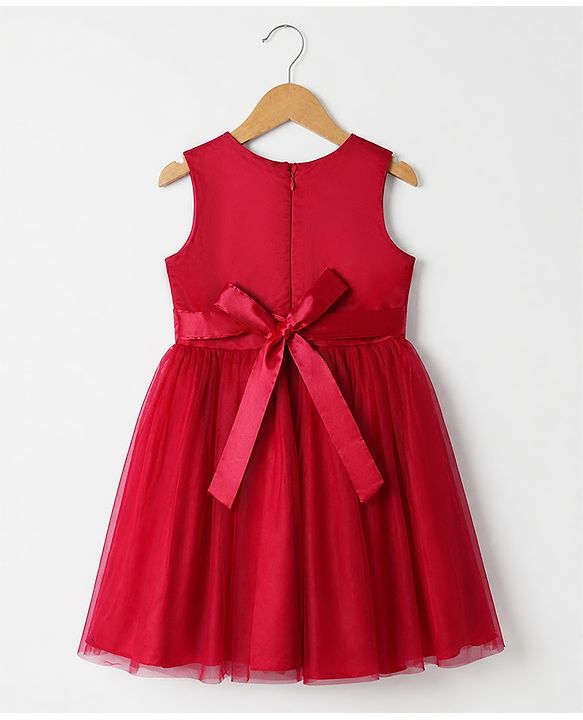 Pine Kids Woven Sleeveless Party Dress With Sequinned Floral Applique - Dark Pink