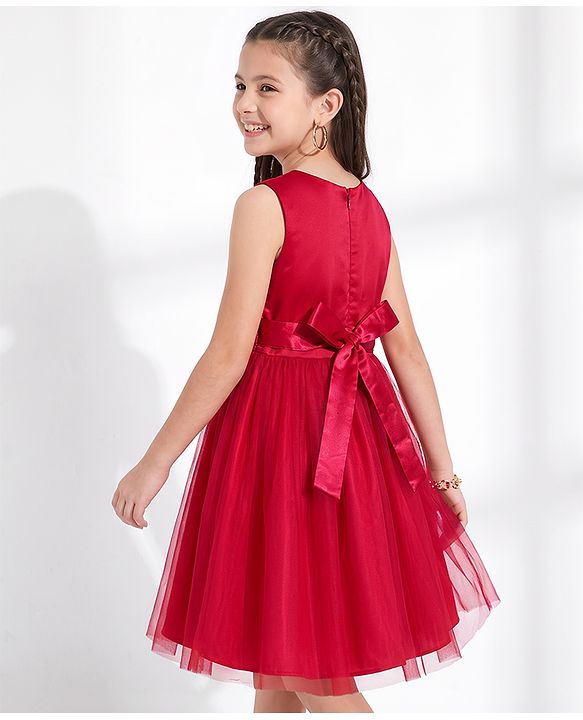 Pine Kids Woven Sleeveless Party Dress With Sequinned Floral Applique - Dark Pink