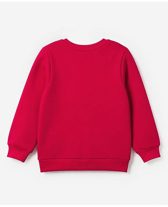 Pine Kids Cotton Mix Knit Sweatshirt with Full Sleeves and Bow Sequins Detailing in Red