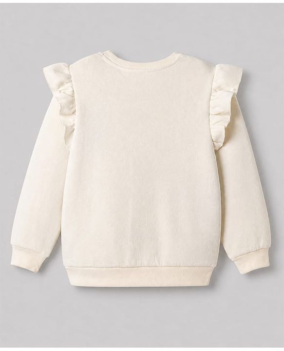 Pine Kids Knit Sweatshirt with Full Sleeves and More Love Please Embroidery in Offwhite