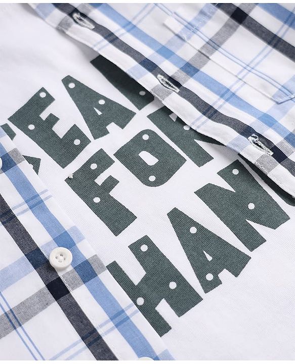 Pine Kids 100% Cotton Woven Shirt and Tank Top with Full Sleeves, Ready For Change Print - White