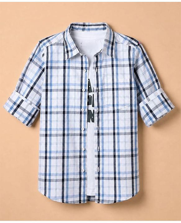Pine Kids 100% Cotton Woven Shirt and Tank Top with Full Sleeves, Ready For Change Print - White