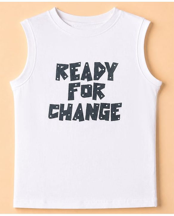 Pine Kids 100% Cotton Woven Shirt and Tank Top with Full Sleeves, Ready For Change Print - White