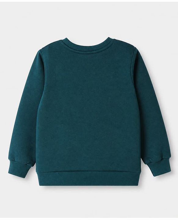Pine Kids Cotton Mix Knit Sweatshirt with Full Sleeves and Floral Print in Dark Green
