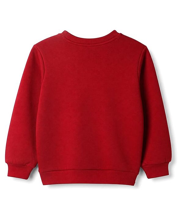 Pine Kids Cotton Mix Knit Sweatshirt with Full Sleeves and Butterfly Print in Red