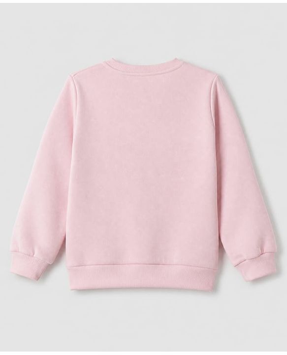 Pine Kids Cotton Knit Sweatshirt with Full Sleeves and Rose Patch in Pink