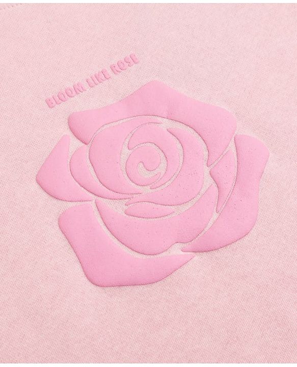Pine Kids Cotton Knit Sweatshirt with Full Sleeves and Rose Patch in Pink