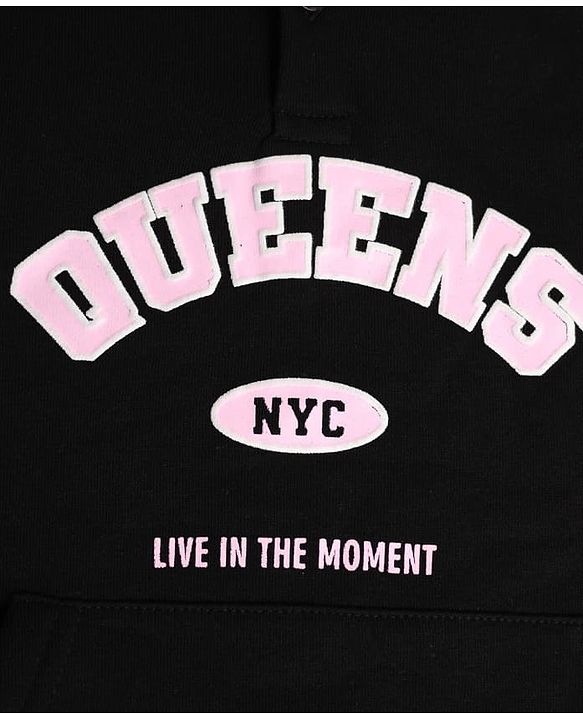 Pine Kids Cotton Mix Knit Sweatshirts with Full Sleeves and Queens Print in Black