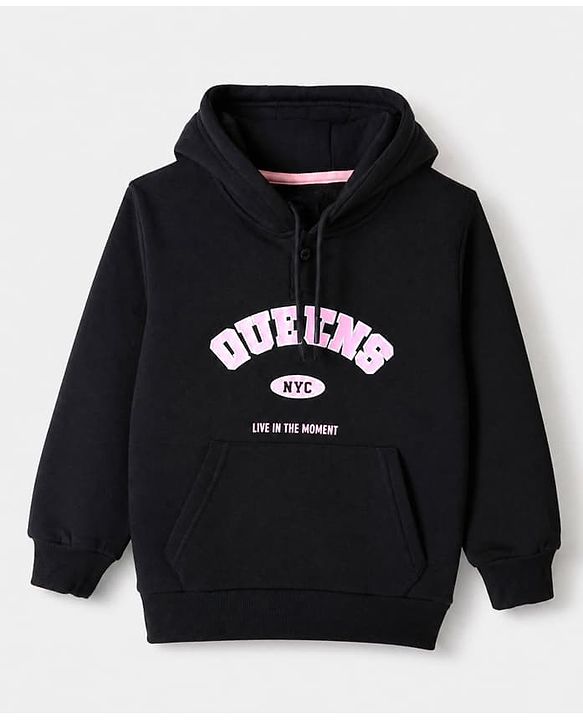 Pine Kids Cotton Mix Knit Sweatshirts with Full Sleeves and Queens Print in Black