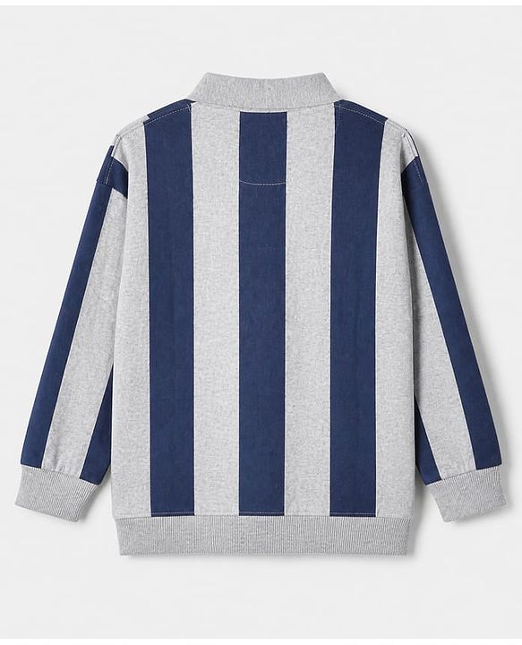 Pine Kids Cotton Mix Knit Sweatshirt with Full, Drop Shoulder Sleeves, Fantastic Print and Striped Print in Grey