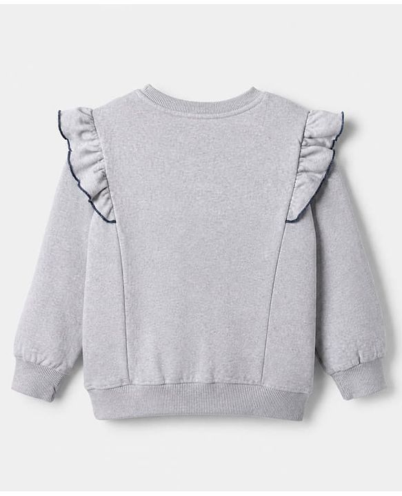 Pine Kids Cotton Mix Knit Sweatshirt with Full Sleeves and Bow Applique in Grey