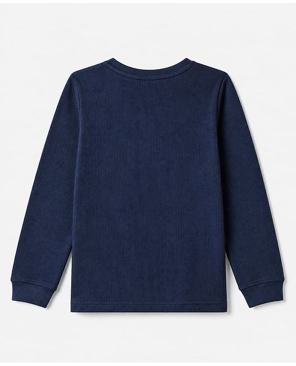 Pine Kids Cotton Blend Knit Full Sleeves Solid Colour Thermal Wear Set with Vest - Navy Blue