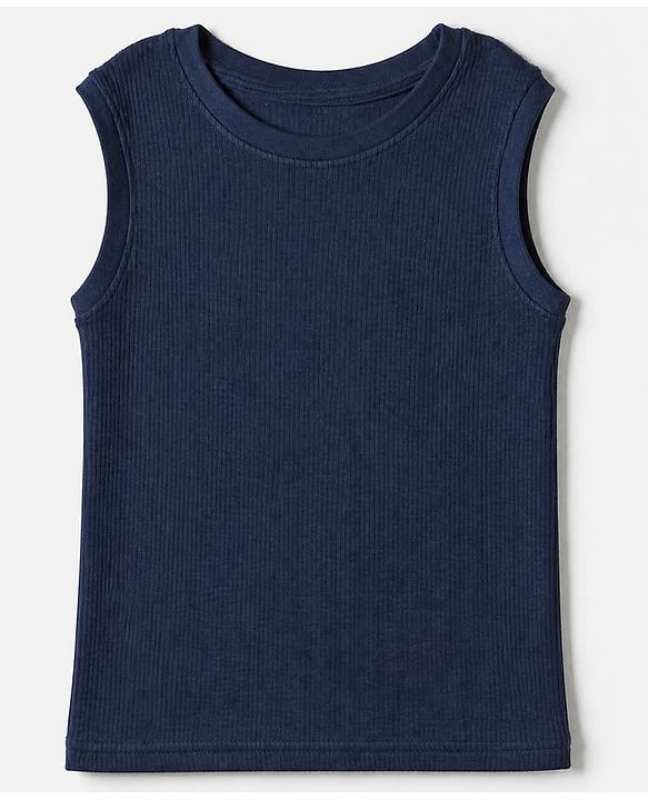 Pine Kids Cotton Blend Knit Full Sleeves Solid Colour Thermal Wear Set with Vest - Navy Blue