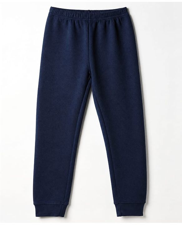 Pine Kids Cotton Blend Knit Full Sleeves Solid Colour Thermal Wear Set with Vest - Navy Blue