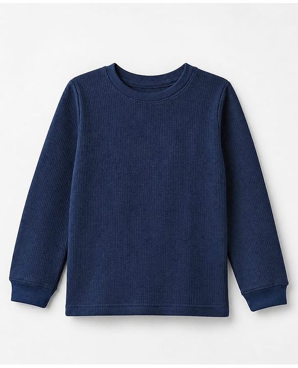 Pine Kids Cotton Blend Knit Full Sleeves Solid Colour Thermal Wear Set with Vest - Navy Blue