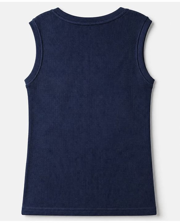 Pine Kids Cotton Blend Knit Full Sleeves Solid Colour Thermal Wear Set with Vest - Navy Blue