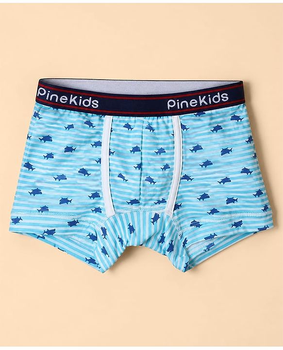 Pine Kids Cotton Elastane Knit Trunks With Sea life Print Pack of 3 - Blue & White