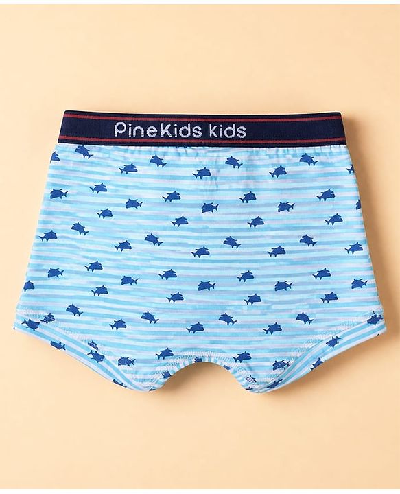 Pine Kids Cotton Elastane Knit Trunks With Sea life Print Pack of 3 - Blue & White