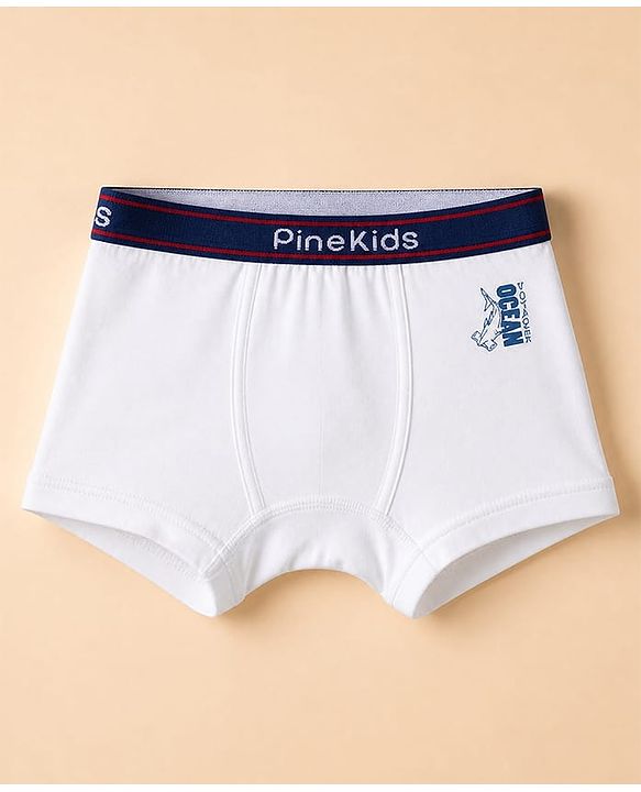 Pine Kids Cotton Elastane Knit Trunks With Sea life Print Pack of 3 - Blue & White