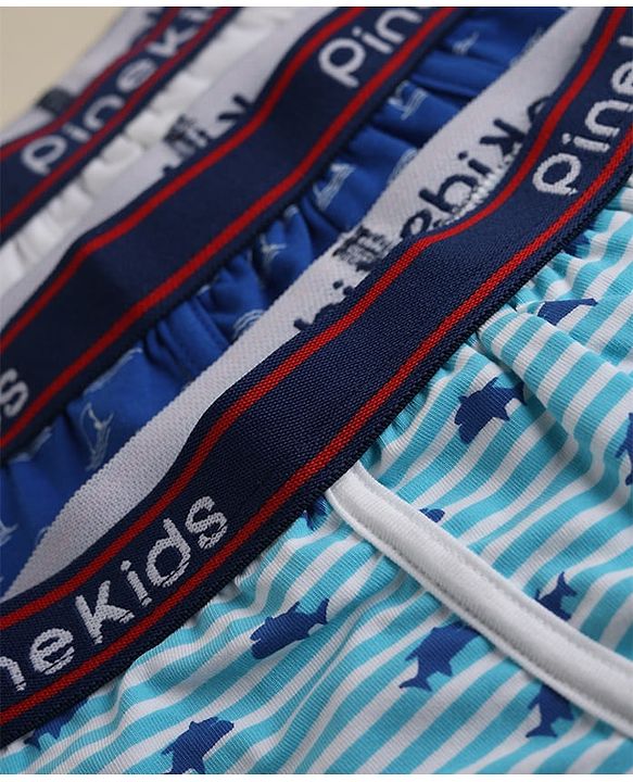 Pine Kids Cotton Elastane Knit Trunks With Sea life Print Pack of 3 - Blue & White