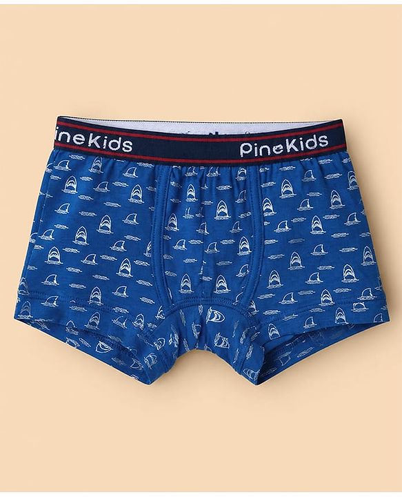 Pine Kids Cotton Elastane Knit Trunks With Sea life Print Pack of 3 - Blue & White