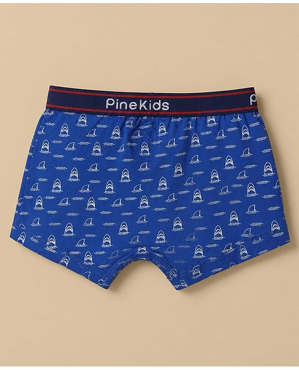 Pine Kids Cotton Elastane Knit Trunks With Sea life Print Pack of 3 - Blue & White