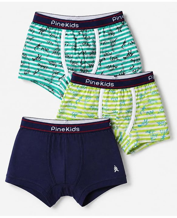 Pine Kids Cotton Elastane Knit Trunks With Animal Print Pack of 3 - Blue Green & Black